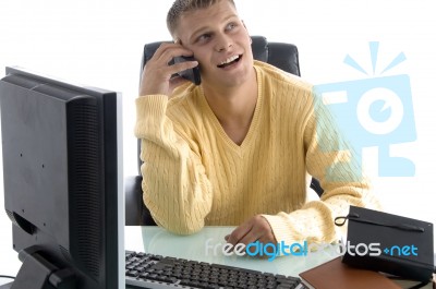 Professional Talking On Mobile Stock Photo