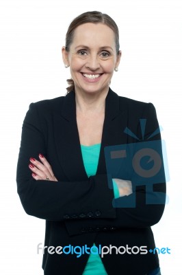 Profile Shot Of A Cheerful Confident Woman Stock Photo