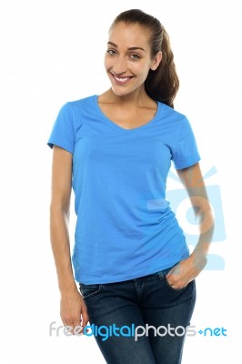 Profile Shot Of A Woman In Trendy Clothing Stock Photo