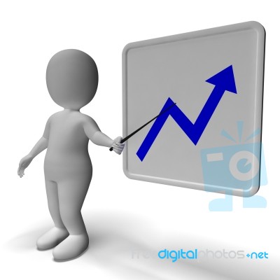 Profit Graph And 3d Character Shows Market Gains Stock Image