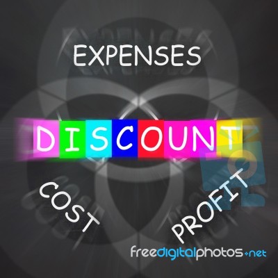 Profit Minus Cost And Expenses Displays Discount Stock Image