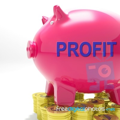 Profit Piggy Bank Means Revenue Return And Surplus Stock Image