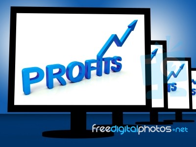 Profits On Monitors Showing Profitable Incomes Stock Image