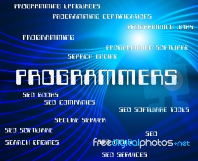 Programmers Word Shows Programming Job And Software Stock Image