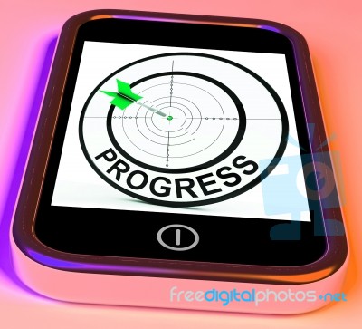 Progress Smartphone Shows Advancement Improvement And Goals Stock Image