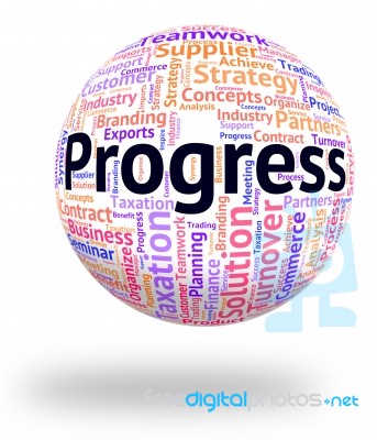 Progress Word Indicates Words Growth And Headway Stock Image