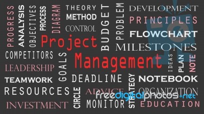 Project Management Word Cloud Concept On Black Background Stock Image