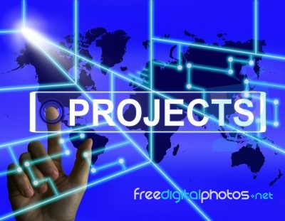 Projects Screen Indicates International Or Internet Task Or Acti… Stock Image