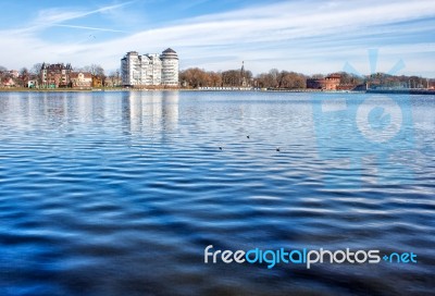 Promenade Near The Lake In The City Stock Photo