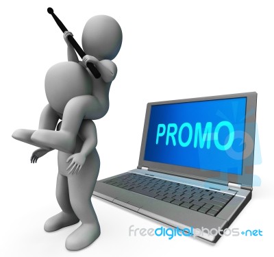 Promo Character Computer Shows Promotion Discounts And Reduction… Stock Image