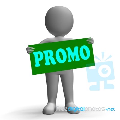 Promo Sign Character Shows Special Promotions And Discounts Stock Image