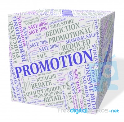 Promotion Cube Showing Reduction Merchandise And Save Stock Image