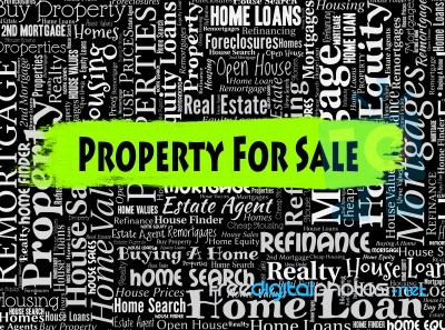 Property For Sale Indicates On Market And Display Stock Image