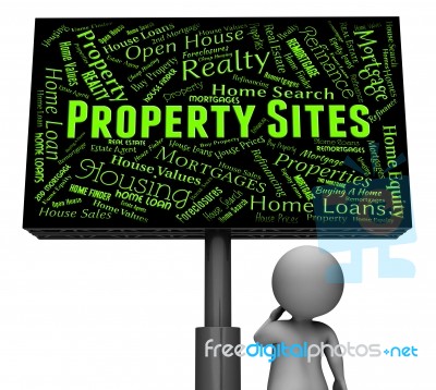 Property Sites Indicates Signboard Internet And Residence 3d Rendering Stock Image