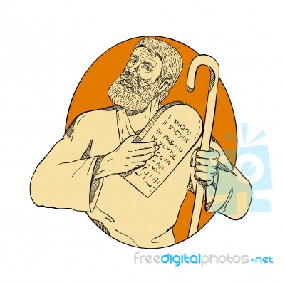 Prophet Moses Ten Commandments Drawing Color Stock Image