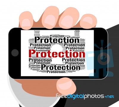 Protection Lock Shows Secure Password And Wordcloud Stock Image