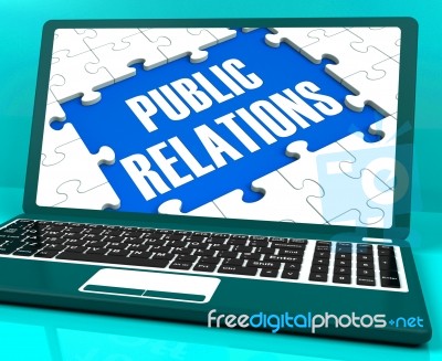 Public Relations On Laptop Shows Online Press Stock Image