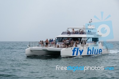 Puerto Banus - July 6 : Catamaran Leaving Puerto Banus Spain On Stock Photo