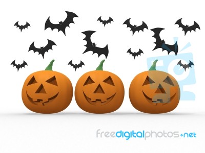 Pumkins And Bats Stock Photo