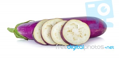 Purple Eggplant Isolated On The White Background Stock Photo