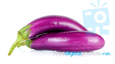 Purple Eggplant Isolated On The White Background Stock Photo