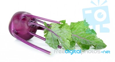 Purple Kohlrabi Isolated On The White Background Stock Photo