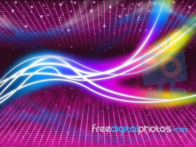 Purple Swirls Background Shows Colorful Flourescent And Stars Stock Image