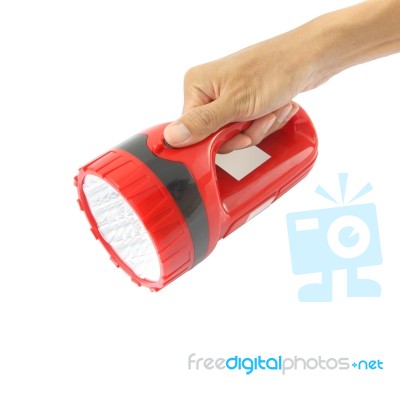 Push Thumb Switch Pocket Flashlight On White Background Stock Photo