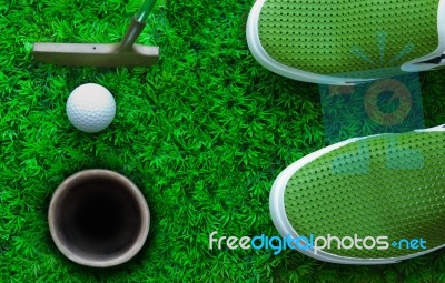 Putting Golf On Freen Stock Photo