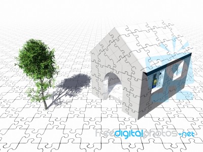 Puzzle House And Tree Stock Image