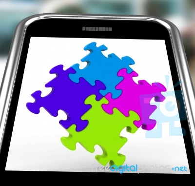 Puzzle Square On Smartphone Shows Unity Stock Image