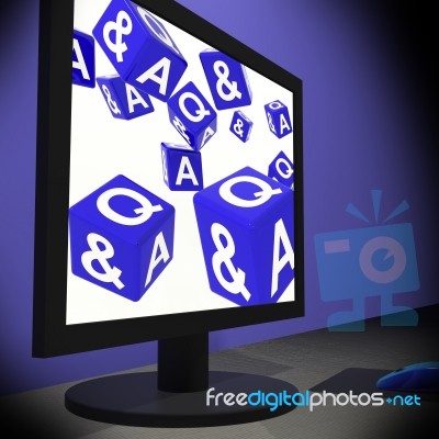 Q And A Dices On Monitor Shows Questions Quiz 
 Stock Image