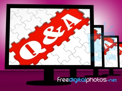 Q&a On Monitors Shows Info Questions And Answers Online Stock Image