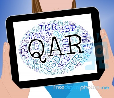 Qar Currency Indicates Qatari Rial And Broker Stock Image