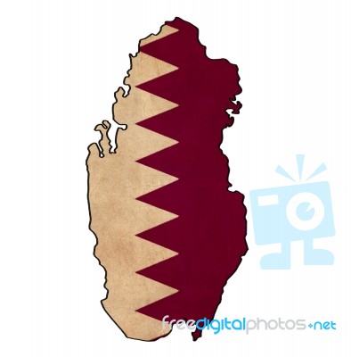 Qatar Map On  Flag Drawing ,grunge And Retro Flag Series Stock Image