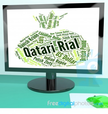 Qatari Rial Indicates Foreign Exchange And Coin Stock Image