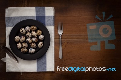 Quail Eggs Flat Lay Still Life Rustic With Food Stylis Stock Photo