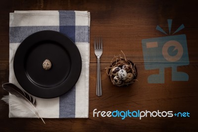 Quail Eggs Flat Lay Still Life Rustic With Food Stylish Stock Photo