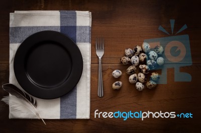 Quail Eggs Flat Lay Still Life Rustic With Food Stylish Stock Photo