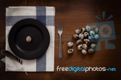 Quail Eggs Flat Lay Still Life Rustic With Food Stylish Stock Photo