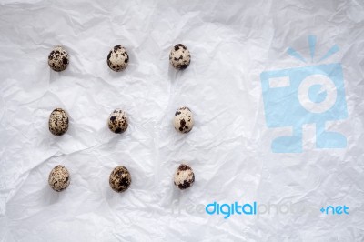 Quail Eggs Flat Lay Still Life With Food Stylish Stock Photo