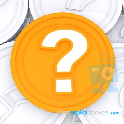 Question Mark Coin Means  Wondering About Money Stock Image