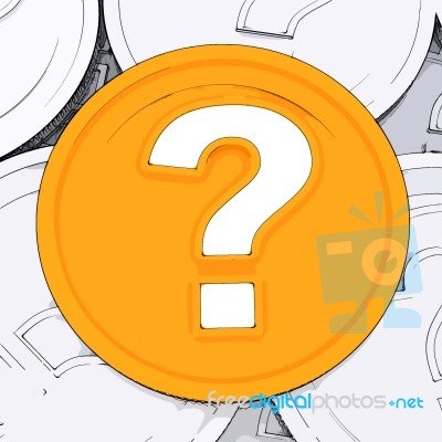 Question Mark Coin Means Wondering About Money Stock Image