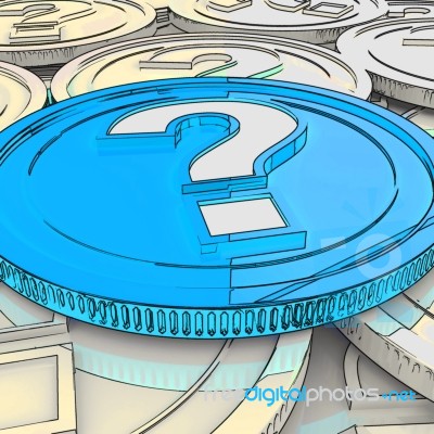 Question Mark Coin Shows Speculation About Finance Stock Image