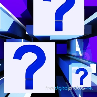 Question Mark On Cubes Shows Uncertainty Stock Image