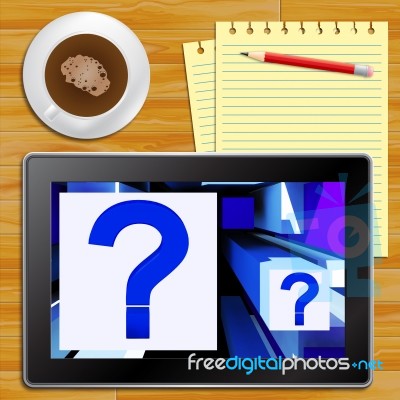 Question Mark On Cubes Shows Uncertainty Tablet Stock Image