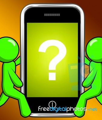 Question Mark On Phone Displays Help Confused And Doubt Stock Image