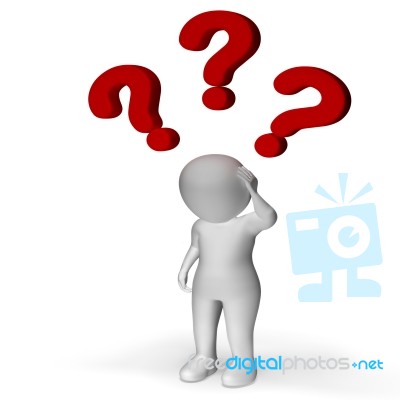 Question Marks Over Man Showing Confusion And Uncertainty Stock Image