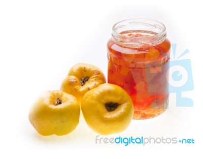 Quince Fruit and jam in jar Stock Photo