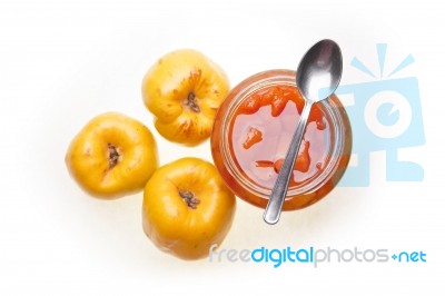 Quince Fruit and jam in jar Stock Photo